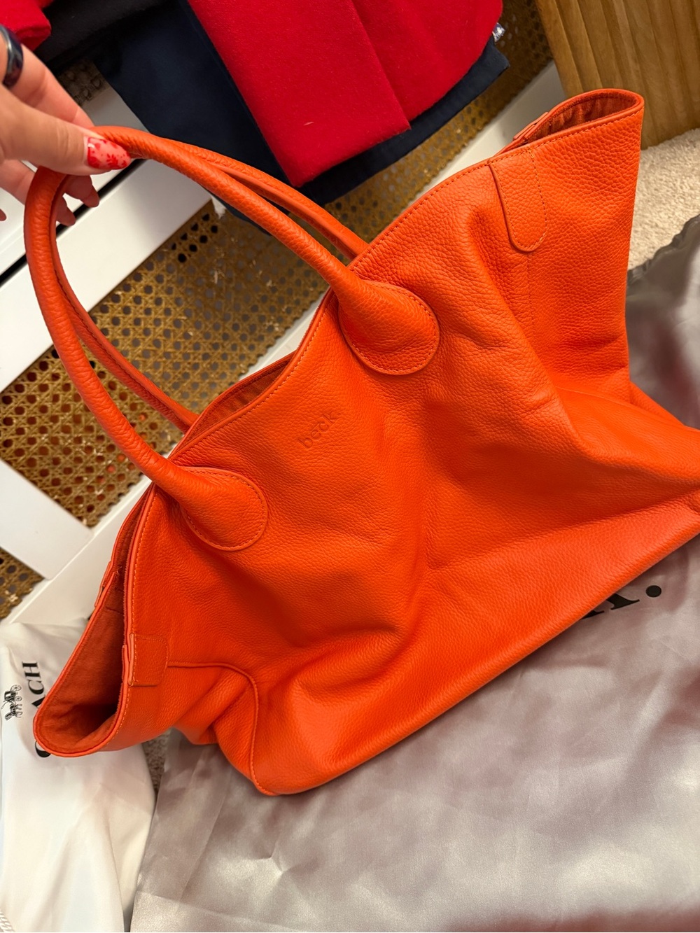 Orange Leather Tote Bag - Unbranded